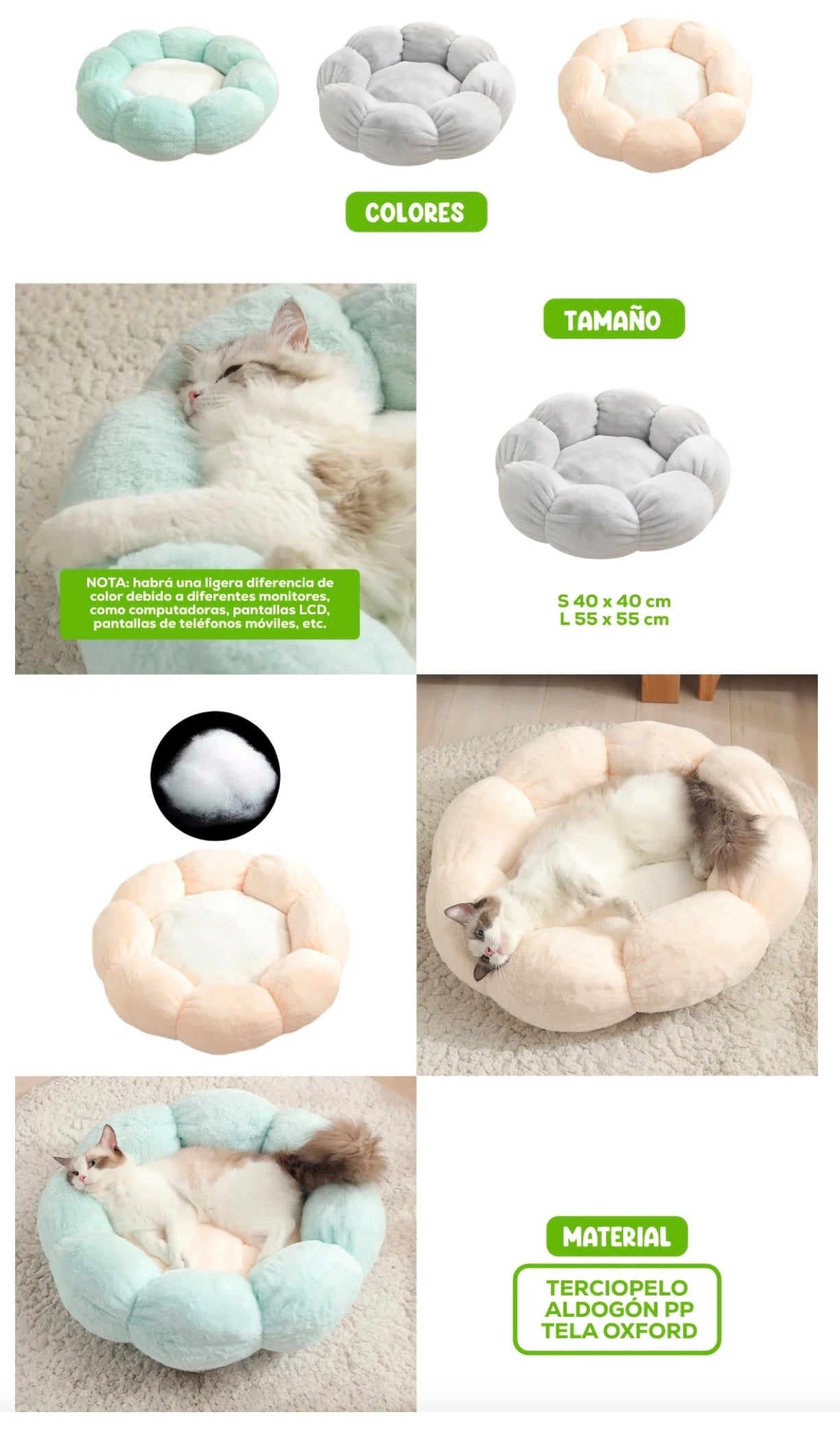 Cama Sweet Flower para Gatos y Perros Pequeños