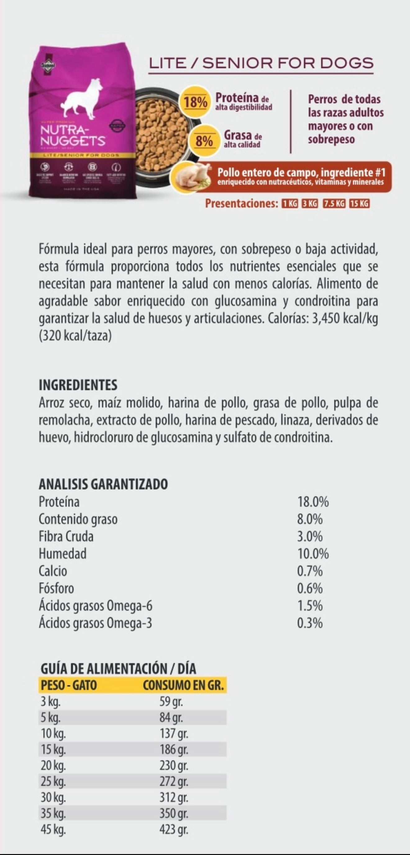 Nutra Nuggets Lite Senior Perros Adultos Mayores Control Peso