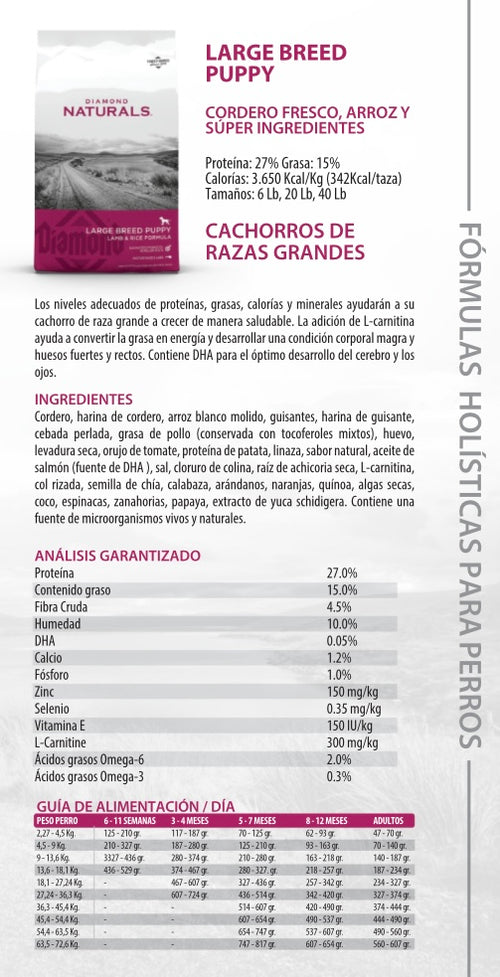 Alimento Diamond Naturals Large Breed Puppy para perro cachorro de raza grande sabor cordero y arroz