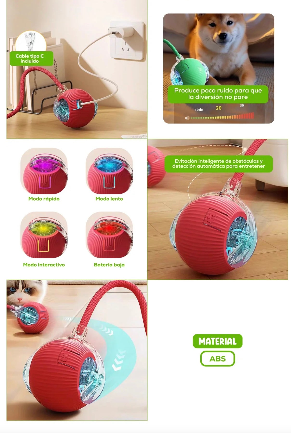 Pelota Interactiva Inteligente Recargable para Perros