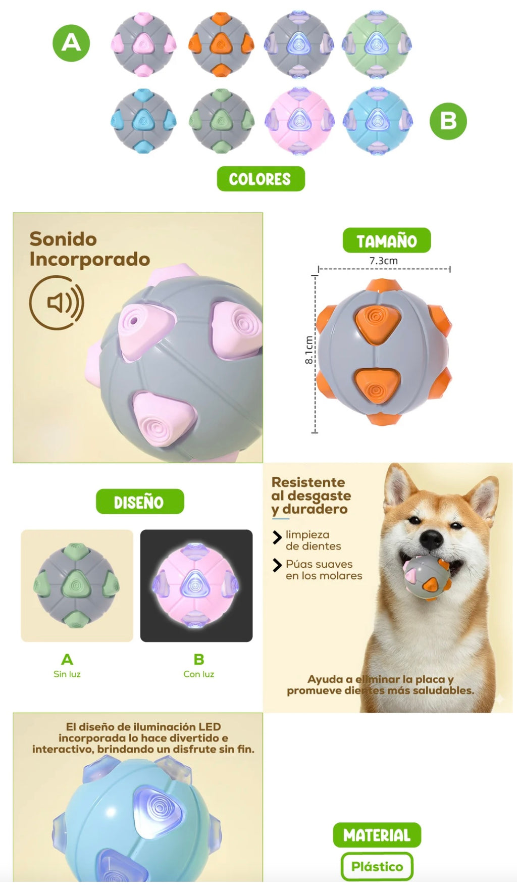Pelota Dental Interactiva para Perros con Sonido y Luz LED