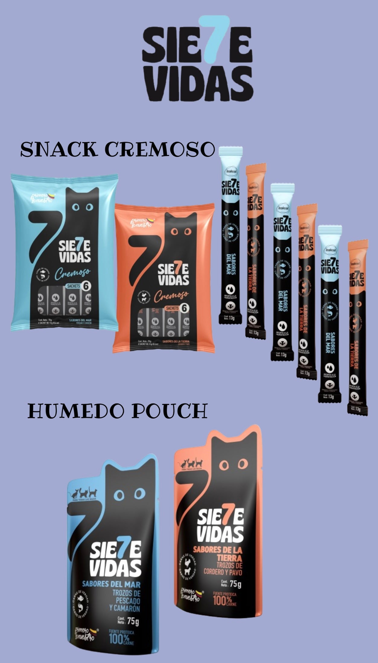 Siete Vidas Snack Cremoso para Gatos (6 Sachets x 13 g)