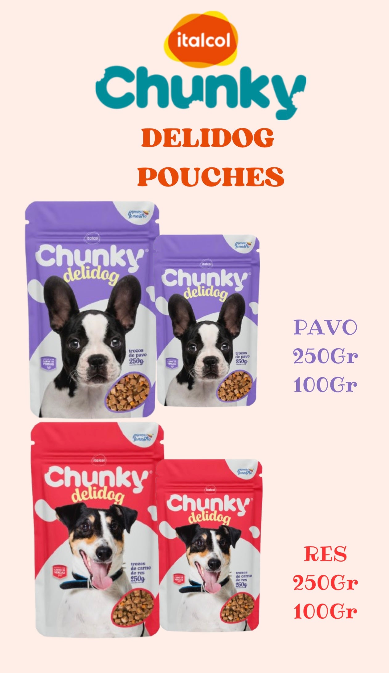 Chunky Delidog  para Perros – Pavo o Res (100 g y 250 g)